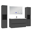 AICA SANITAIRE - AICA ensemble meuble 100 cm anthracite avec 2 tiroirs à fermeture automatique, lavabo céramique + miroir salle de bain Bluetooth tricolore + 2 colonnes hautes, suspendu - vignette