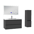 AICA SANITAIRE - AICA ensemble meuble 100 cm anthracite avec 2 tiroirs à fermeture automatique, lavabo céramique + miroir salle de bain Bluetooth tricolore + colonne, suspendu - vignette