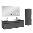 AICA SANITAIRE - AICA Ensemble meuble 120 cm, lavabo céramique simple + colonne + Miroir salle de bain Bluetooth avec 3 couleurs dimmable, anthracite à suspendre - vignette