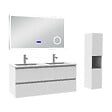 AICA SANITAIRE - AICA ensemble meuble 120 cm blanc avec 4 tiroirs à fermeture automatique, lavabo céramique + miroir salle de bain Bluetooth tricolore + colonne haute, suspendu - vignette