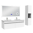 AICA SANITAIRE - AICA Ensemble meuble 120 cm blanc, lavabo céramique + colonne haute + Miroir salle de bain Bluetooth avec 3 couleurs dimmable, suspendu - vignette