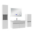 AICA SANITAIRE - AICA Ensemble meuble salle de bain 80 cm blanc, lavabo céramique + 2 colonnes + Miroir Bluetooth avec 3 couleurs dimmable, suspendu - vignette