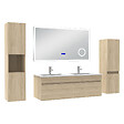 AICA SANITAIRE - AICA Ensemble meuble salle de bain 120 cm Chêne Wotan, lavabo céramique + 2 colonnes hautes + Miroir Bluetooth avec 3 couleurs dimmable, suspendu - vignette