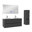AICA SANITAIRE - AICA ensemble meuble 120 cm anthracite avec 4 tiroirs à fermeture automatique, lavabo céramique + miroir salle de bain Bluetooth tricolore + colonne, suspendu - vignette