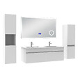 AICA SANITAIRE - AICA Ensemble meuble salle de bain 120 cm blanc, lavabo céramique + 2 colonnes hautes + Miroir Bluetooth avec 3 couleurs dimmable, suspendu - vignette