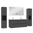 AICA SANITAIRE - AICA ensemble meuble 120 cm anthracite avec 4 tiroirs à fermeture automatique, lavabo céramique + miroir salle de bain Bluetooth tricolore + 2 colonnes hautes, suspendu - vignette