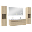 AICA SANITAIRE - AICA Ensemble meuble 120 cm Chêne Wotan, lavabo céramique + 2 colonnes hautes + Miroir salle de bain Bluetooth avec 3 couleurs dimmable, suspendu - vignette