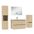 AICA SANITAIRE - AICA ensemble meuble salle de bain 80 cm Chêne Wotan avec 2 tiroirs à fermeture automatique, lavabo céramique + miroirBluetooth + 2 colonnes, suspendu - vignette