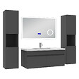 AICA SANITAIRE - AICA Ensemble meuble 100 cm anthracite, lavabo céramique + 2 colonnes hautes + Miroir salle de bain Bluetooth avec 3 couleurs dimmable, suspendu - vignette