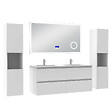 AICA SANITAIRE - AICA ensemble meuble 120 cm blanc avec 4 tiroirs à fermeture automatique, lavabo céramique + miroir salle de bain Bluetooth tricolore + 2 colonnes hautes, suspendu - vignette