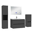 AICA SANITAIRE - AICA ensemble meuble salle de bain 80 cm anthracite avec 2 tiroirs à fermeture automatique, lavabo céramique + miroirBluetooth + 2 colonnes, suspendu - vignette