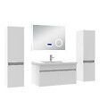 AICA SANITAIRE - AICA Ensemble meuble 80 cm, lavabo céramique simple + 2 colonnes + Miroir salle de bain Bluetooth avec 3 couleurs dimmable, blanc à suspendre - vignette