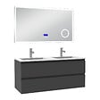 AICA SANITAIRE - AICA ensemble meuble 120 cm anthracite avec 4 tiroirs à fermeture automatique, lavabo céramique double + miroir salle de bain Bluetooth tricolore, suspendu - vignette