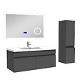 AICA SANITAIRE - AICA Ensemble meuble 100 cm, lavabo céramique simple + colonne + Miroir salle de bain Bluetooth avec 3 couleurs dimmable, anthracite à suspendre - vignette