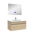 AICA SANITAIRE - AICA Ensemble meuble 80 cm, lavabo céramique simple + Miroir salle de bain Bluetooth avec 3 couleurs dimmable, Chêne Wotan à suspendre - vignette