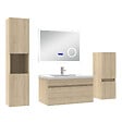 AICA SANITAIRE - AICA Ensemble meuble salle de bain 80 cm Chêne Wotan, lavabo céramique + 2 colonnes + Miroir Bluetooth avec 3 couleurs dimmable, suspendu - vignette