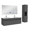 AICA SANITAIRE - AICA Ensemble meuble 120 cm anthracite, lavabo céramique + colonne haute + Miroir salle de bain Bluetooth avec 3 couleurs dimmable, suspendu - vignette