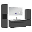 AICA SANITAIRE - AICA Ensemble meuble salle de bain 100 cm anthracite, lavabo céramique + 2 colonnes hautes + Miroir Bluetooth avec 3 couleurs dimmable, suspendu - vignette