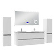 AICA SANITAIRE - AICA ensemble meuble 120 cm blanc avec 4 tiroirs à fermeture automatique, lavabo céramique + miroir salle de bain Bluetooth tricolore + 2 colonnes, suspendu - vignette