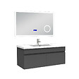 AICA SANITAIRE - AICA Ensemble meuble 100 cm, lavabo céramique simple + Miroir salle de bain Bluetooth avec 3 couleurs dimmable, anthracite à suspendre - vignette