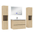 AICA SANITAIRE - AICA ensemble meuble 80 cm Chêne Wotan avec 2 tiroirs à fermeture automatique, lavabo céramique + miroir salle de bain Bluetooth tricolore + 2 colonnes hautes, suspendu - vignette