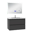 AICA SANITAIRE - AICA ensemble meuble 80 cm anthracite avec 2 tiroirs à fermeture automatique, lavabo céramique simple + miroir salle de bain Bluetooth tricolore, suspendu - vignette