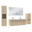 AICA SANITAIRE - AICA Ensemble meuble salle de bain 120 cm Chêne Wotan, lavabo céramique + 2 colonnes + Miroir Bluetooth avec 3 couleurs dimmable, suspendu - vignette