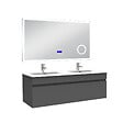 AICA SANITAIRE - AICA Ensemble meuble 120 cm, lavabo céramique double + Miroir salle de bain Bluetooth avec 3 couleurs dimmable, anthracite à suspendre - vignette