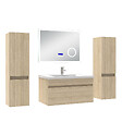 AICA SANITAIRE - AICA Ensemble meuble 80 cm, lavabo céramique simple + 2 colonnes + Miroir salle de bain Bluetooth avec 3 couleurs dimmable, Chêne Wotan à suspendre - vignette