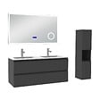 AICA SANITAIRE - AICA ensemble meuble 120 cm anthracite avec 4 tiroirs à fermeture automatique, lavabo céramique + miroir salle de bain Bluetooth tricolore + colonne haute, suspendu - vignette