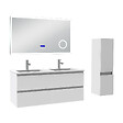 AICA SANITAIRE - AICA ensemble meuble 120 cm blanc avec 4 tiroirs à fermeture automatique, lavabo céramique + miroir salle de bain Bluetooth tricolore + colonne, suspendu - vignette