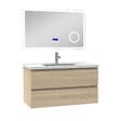 AICA SANITAIRE - AICA ensemble meuble 100 cm Chêne Wotan avec 2 tiroirs à fermeture automatique, lavabo céramique simple + miroir salle de bain Bluetooth tricolore, suspendu - vignette