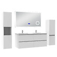 AICA SANITAIRE - AICA ensemble meuble 120 cm blanc avec 4 tiroirs à fermeture automatique, lavabo céramique + miroir salle de bain Bluetooth + 2 colonnes, suspendu - vignette