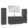 AICA SANITAIRE - AICA ensemble meuble 100 cm anthracite avec 2 tiroirs à fermeture automatique, lavabo céramique + miroir salle de bain Bluetooth tricolore + 2 colonnes, suspendu - vignette