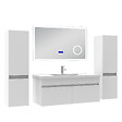 AICA SANITAIRE - AICA Ensemble meuble 100 cm, lavabo céramique simple + 2 colonnes + Miroir salle de bain Bluetooth avec 3 couleurs dimmable, blanc à suspendre - vignette