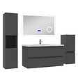 AICA SANITAIRE - AICA ensemble meuble salle de bain 100 cm anthracite avec 2 tiroirs à fermeture automatique, lavabo céramique + miroirBluetooth + 2 colonnes, suspendu - vignette