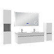 AICA SANITAIRE - AICA Ensemble meuble salle de bain 120 cm blanc, lavabo céramique + 2 colonnes + Miroir Bluetooth avec 3 couleurs dimmable, suspendu - vignette