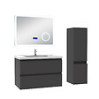 AICA SANITAIRE - AICA ensemble meuble 80 cm anthracite avec 2 tiroirs à fermeture automatique, lavabo céramique + miroir salle de bain Bluetooth tricolore + colonne, suspendu - vignette