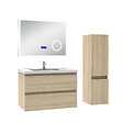 AICA SANITAIRE - AICA ensemble meuble 80 cm Chêne Wotan avec 2 tiroirs à fermeture automatique, lavabo céramique + miroir salle de bain Bluetooth tricolore + colonne, suspendu - vignette