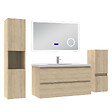 AICA SANITAIRE - AICA ensemble meuble salle de bain 100 cm Chêne Wotan avec 2 tiroirs à fermeture automatique, lavabo céramique + miroirBluetooth + 2 colonnes, suspendu - vignette