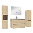 AICA SANITAIRE - AICA ensemble meuble 80 cm Chêne Wotan avec 2 tiroirs à fermeture automatique, lavabo céramique + miroir salle de bain Bluetooth + 2 colonnes, suspendu - vignette