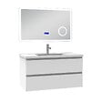 AICA SANITAIRE - AICA ensemble meuble 100 cm blanc avec 2 tiroirs à fermeture automatique, lavabo céramique simple + miroir salle de bain Bluetooth tricolore, suspendu - vignette