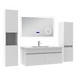 AICA SANITAIRE - AICA Ensemble meuble salle de bain 100 cm blanc, lavabo céramique + 2 colonnes hautes + Miroir Bluetooth avec 3 couleurs dimmable, suspendu - vignette