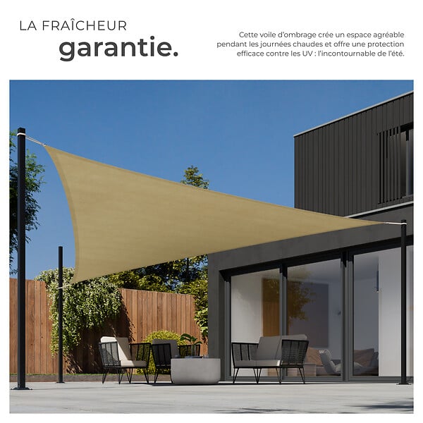 TECTAKE - Voile d'ombrage triangulaire, beige beige - large
