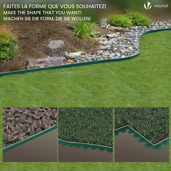 VOUNOT - Bordure de jardin plastique flexible 20m avec piquets vert bordé de vert clair - large