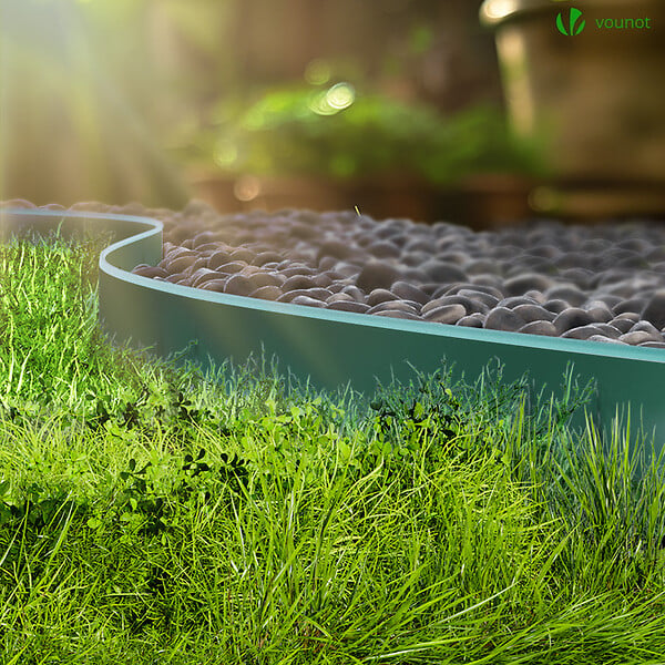 VOUNOT - Bordure de jardin plastique flexible 20m avec piquets vert bordé de vert clair - large
