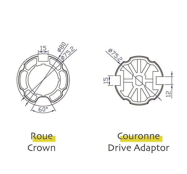 AVOSDIM - Adaptations moteur Avosdim - Axe ogive Ø78mm - pour Moteur ø45mm - large