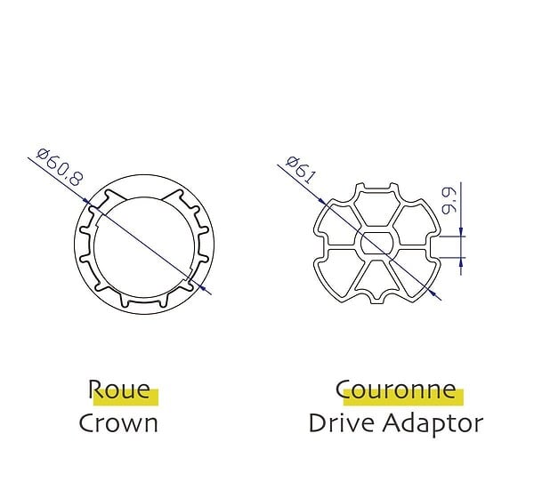 AVOSDIM - Adaptations moteur Avosdim - Axe ZF Ø64mm - pour Moteur ø45mm - large