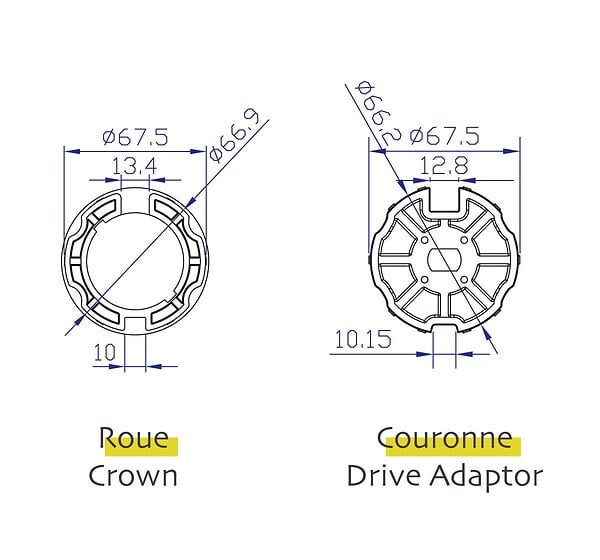 AVOSDIM - Adaptations moteur Avosdim - Axe ogive Ø70mm - pour Moteur Ø45mm - large