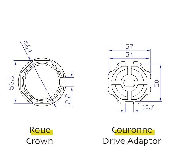 AVOSDIM - Adaptations moteur Avosdim - Axe octogonal Ø60mm - pour Moteur ø45mm - large